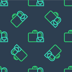 Line Suitcase for travel icon isolated seamless pattern on blue background. Traveling baggage sign. Travel luggage icon. Vector