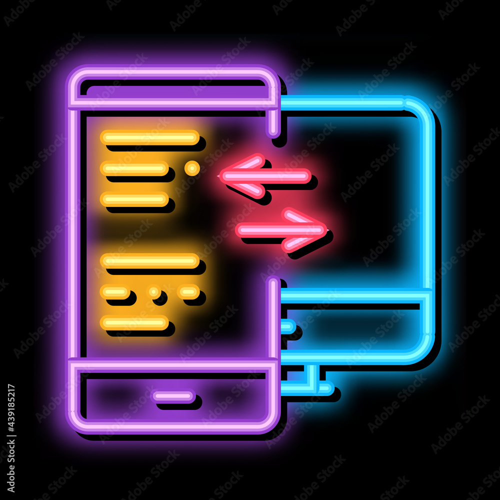 Poster adaptive site for computer screen and phone neon light sign vector. glowing bright icon adaptive sit