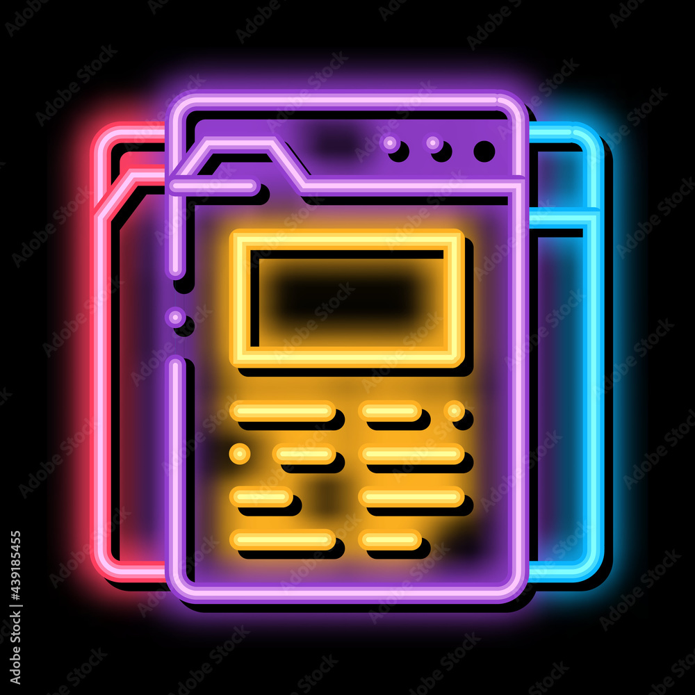 Poster different pages of web site project neon light sign vector. glowing bright icon different pages of w