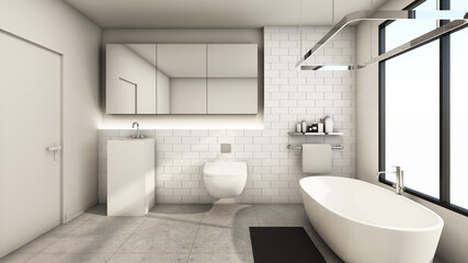 Naklejka na ściany i meble Bathroom design Modern and Loft - 3D render