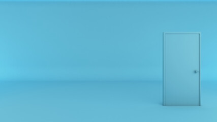 Door blue on background blue-3D render