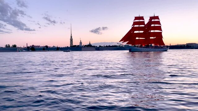 Red Sails rehearsal in St. Petersburg. St. Petersburg, Scarlet sails. Video 4K. 