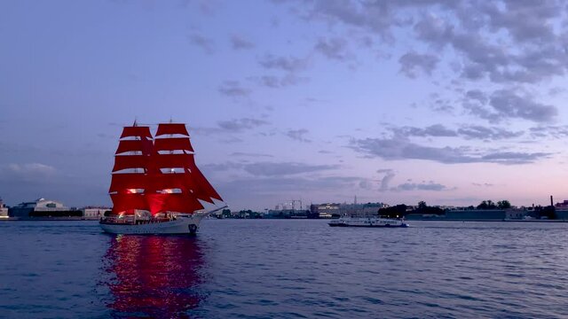 Red Sails rehearsal in St. Petersburg. St. Petersburg, Scarlet sails. Video 4K. 