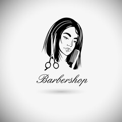 Vector illustration of woman beauty salon. Logo template the girl's face.