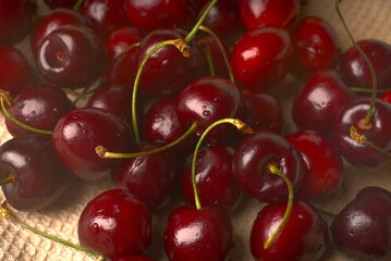 Lots of dark red cherry closeup.