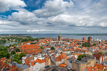 Fototapeta na wymiar Aerial panoramic city view of Stralsund, Germany