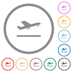 Airplane take off flat icons with outlines