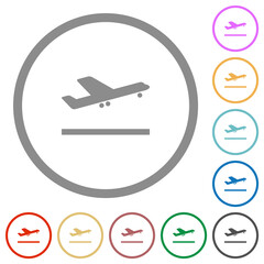 Airplane take off flat icons with outlines