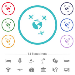 Satellite communication flat color icons in circle shape outlines