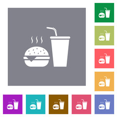 Fast food menu with cheeseburger and drink square flat icons