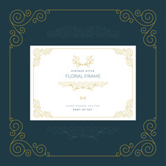 Vintage style floral frame, ornaments and with design elements set. Retro greeting card, invitation, certificate, diploma, label and menu templates. Part of set.