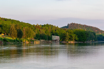 Evening scene of a river in Sweden with woodland surroundingsShot in Sweden, Scandinavia
