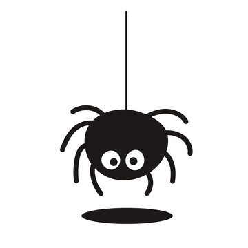 Cute cartoon spider hanging on the web. Black spider for halloween.