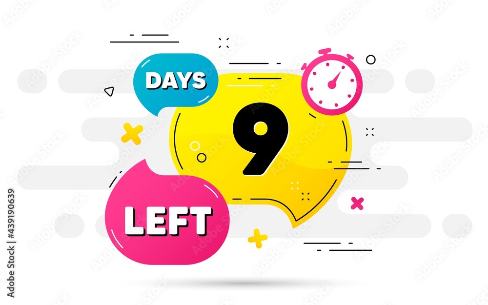 Poster nine days left icon. countdown number on abstract flow pattern. 9 days to go sign. count offer date 