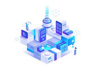 Blockchain technology abstract isometric concept