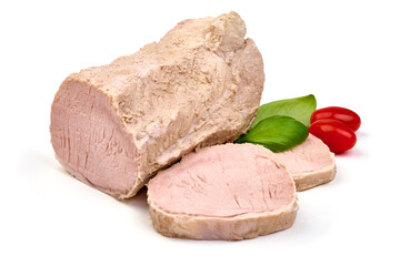 Boiled pork, isolated on white background. High resolution image.