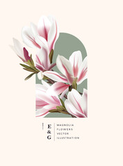Floral realisitc magnolia flowers decorations. Special Event marketing plant background vector illustration.