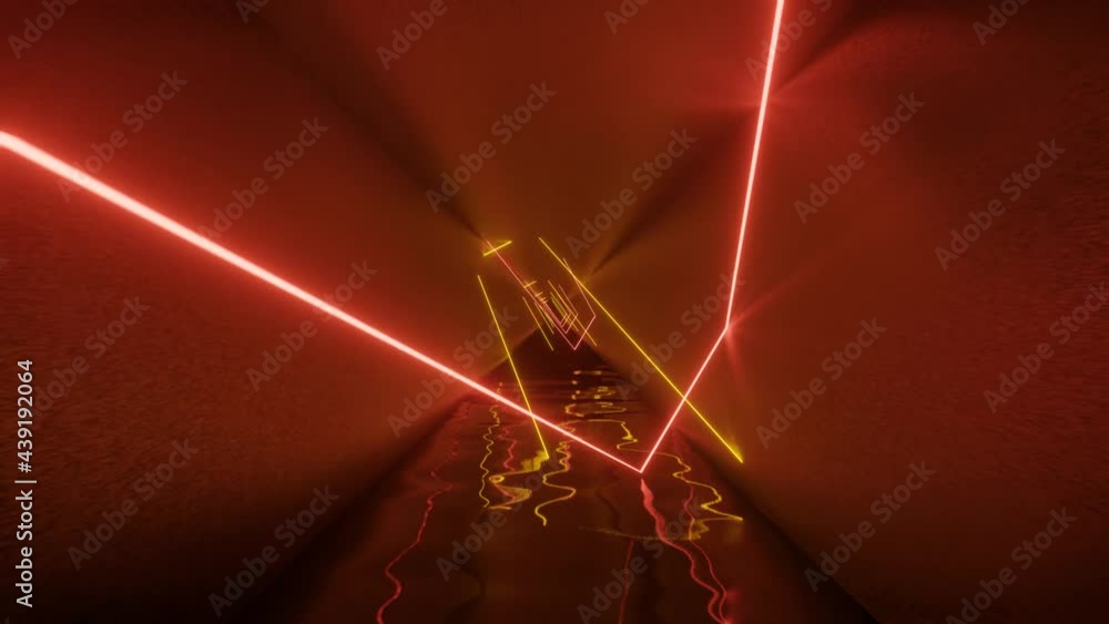 Aufkleber 3d rendered red and orange neon lights inside metal tunnel. seamless loop motion graphic minimal ani