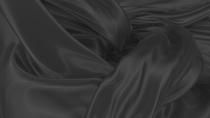 Fototapeta premium Beautiful flowing fabric of black wavy silk or satin. 3d rendering image.