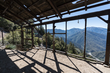 View towards Mt Baldy from abandoned mine ruin in the San Gabriel Mountains near Los Angeles, California.  