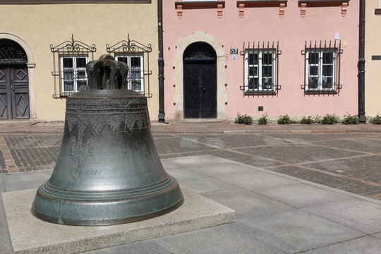 Warsaw, Poland. Kanonia Street in Warsaw with the bell was placed here in 1972, cast in Warsaw in 1646