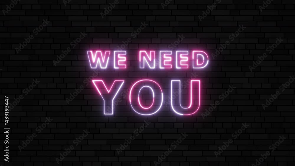 Aufkleber 'we need you' violet and yellow neon border lines title animation. simple seamless loop animated tex