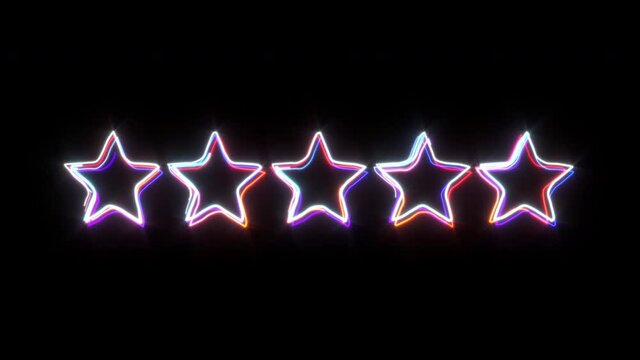 Five stars rating animation.
4K Neon Glow Line Star Rating Animation on Black Background.