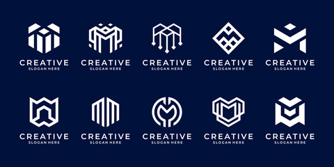 Set of collection monogram letter m logo template. icons for business of luxury, elegant, simple.