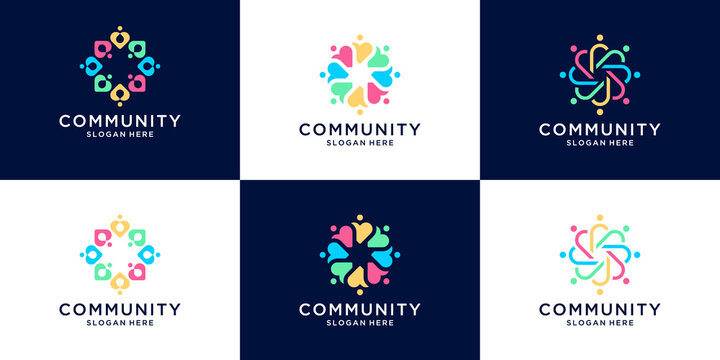 Set of creative people family and human unity logo collection. Symbol for Teamwork, social group, community.