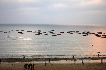 Beautiful sunset with beautiful reflection on the ocean in Morocco