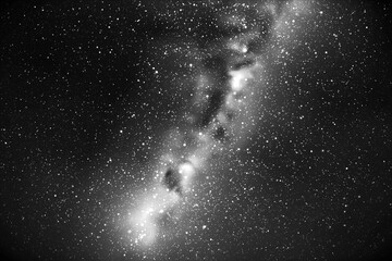 Night starry sky and Milky Way. Black white space background