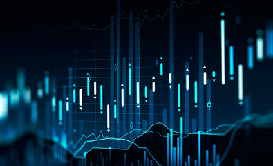 Abstract stock market digital interface, blue color scheme
