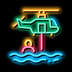 helicopter rescue on sea neon light sign vector. Glowing bright icon helicopter rescue on sea sign. transparent symbol illustration