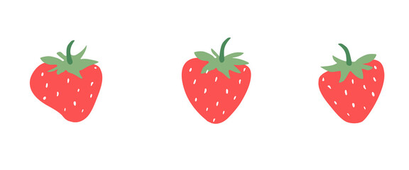 Strawberries set flat vector illustration. Summer garden fruit.