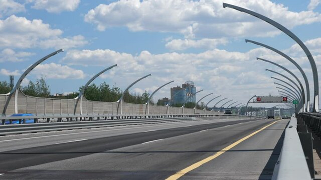 Asphalt ringroad ZSD. Speedway with cars around Saint-Petersburg in Russia
