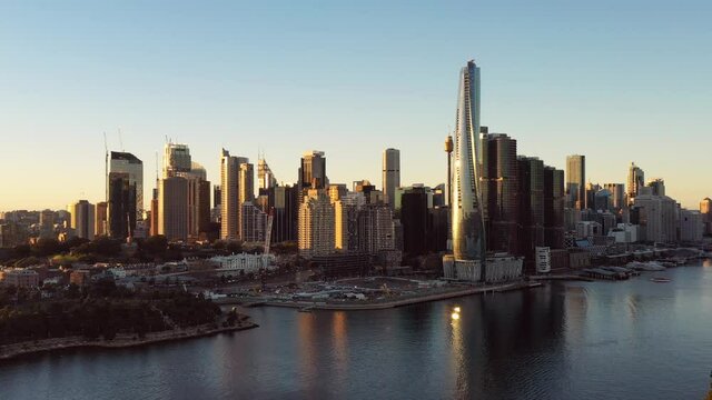 Aerial panning around Millers point in Sydney city &ndash; Barangaroo towers 4k.
