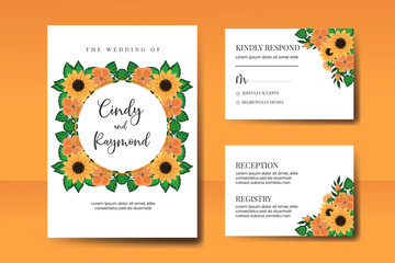 Wedding invitation frame set, floral watercolor Digital hand drawn Sunflower design Invitation Card Template