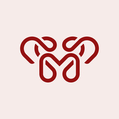 Letter M Love Outline Logo Design