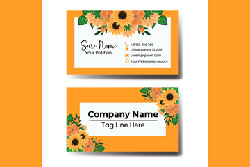 Business Card Template Sunflower .Double-sided Blue Colors. Flat Design Vector Illustration. Stationery Design