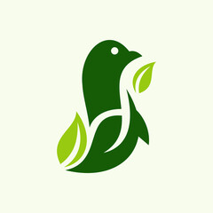 Penguin Leaf Nature Vector Logo Design