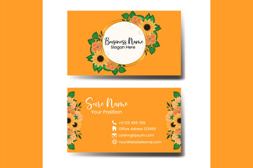 Business Card Template Sunflower .Double-sided Blue Colors. Flat Design Vector Illustration. Stationery Design
