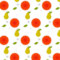 Fruit pattern. Vector. Pear and grapefruit. Gift paper. Textiles for women's dresses. Linens. The shutters in the bathroom. Seamless pattern with fruits . Baner for a kiosk with fruit juice.