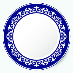 Round Frame, workpiece for your design. Ornamental elements and motifs of Kazakh, Kyrgyz, Uzbek, national Asian decor for plate, textile and print design. Circle frame. Vector. 