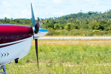 Front view of single engine airplane propeller © lifephotos