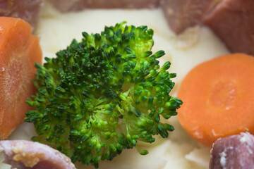 Super macro full frame food, mainly broccoli, with other meat and veg