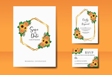 Wedding invitation frame set, floral watercolor Digital hand drawn Sunflower design Invitation Card Template
