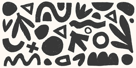 Bundle of vector black and white hand drawn various organic shapes,doodles and textures.Trendy contemporary design perfect for prints,flyers,banners,fabriс,branding design,covers and more.