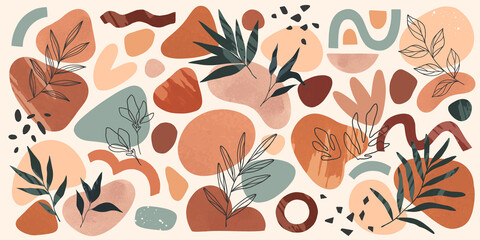 Bundle of vector boho various organic shapes,doodles and foliage line art.Terracotta watercolor decoration set.Trendy contemporary designs for prints,flyers,banners,fabriс,branding,covers and more. © Xenia Artwork 