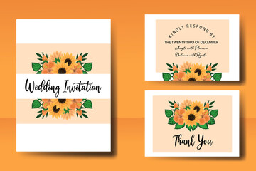 Wedding invitation frame set, floral watercolor Digital hand drawn Sunflower design Invitation Card Template