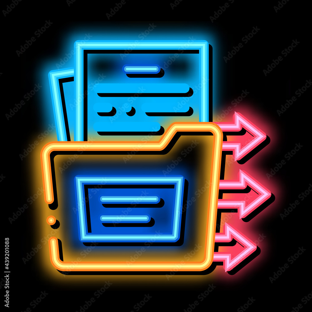 Poster document in folder neon light sign vector. glowing bright icon document in folder sign. transparent 